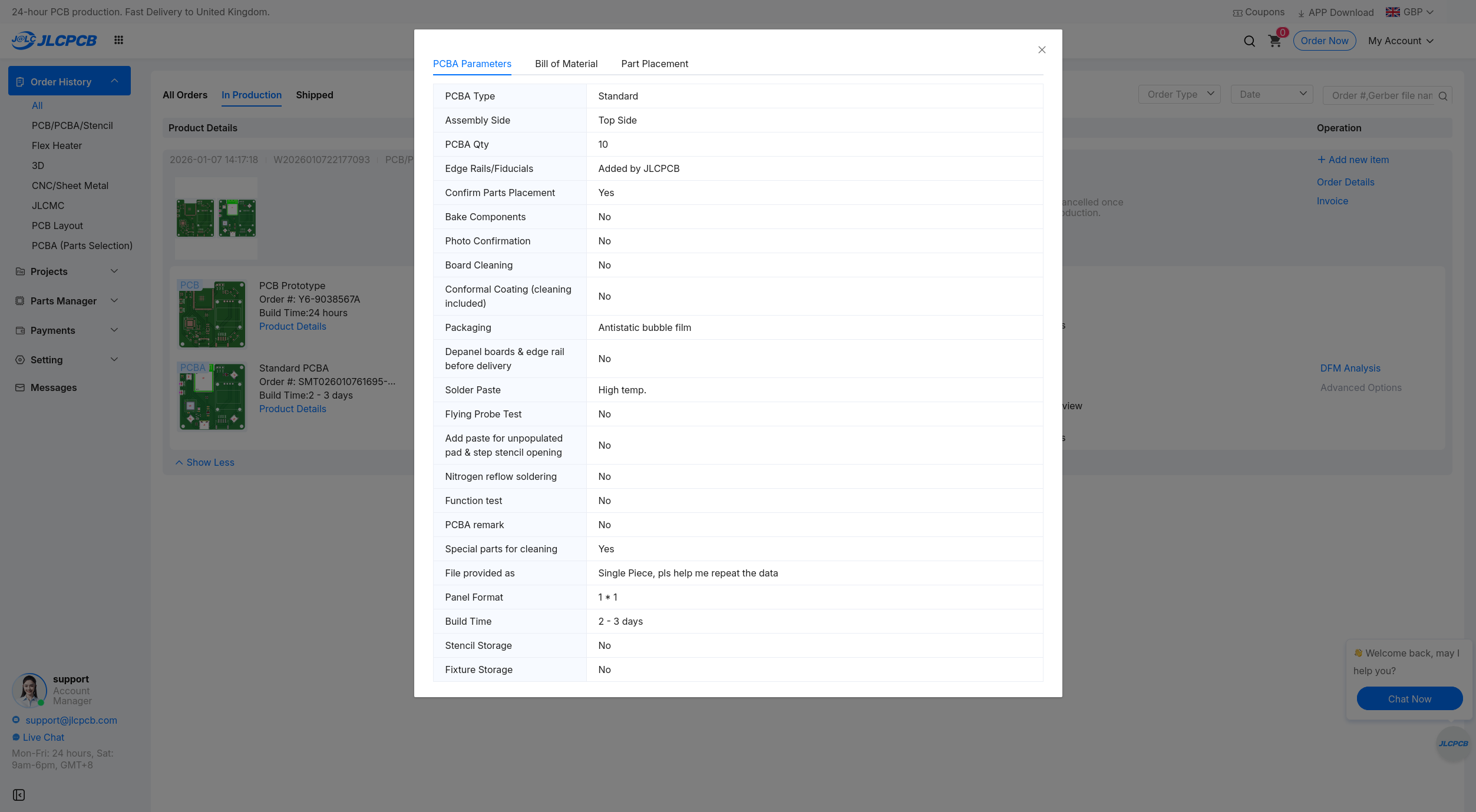 PCB assembly parameters
