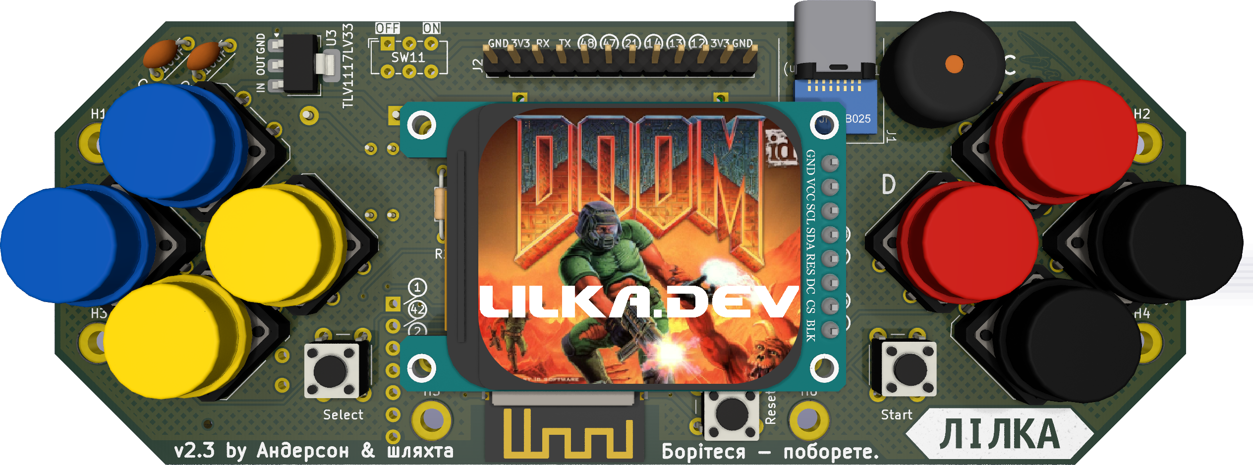 Lilka with Doom game artwork on the screen